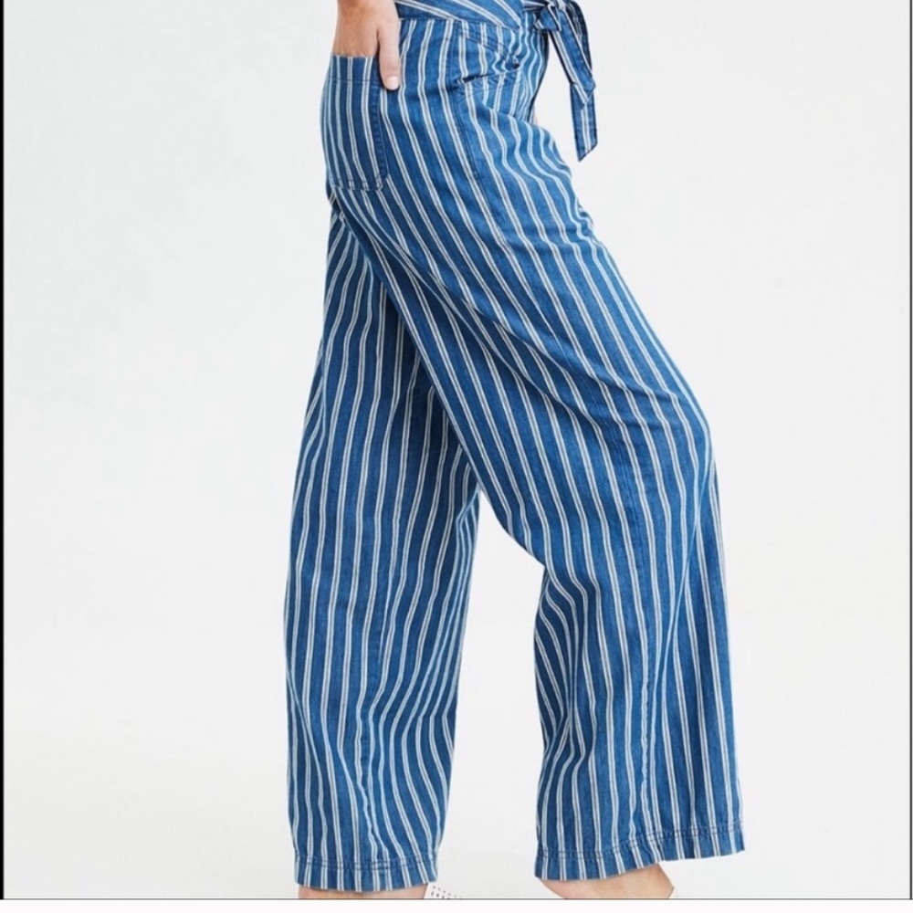 American Eagle High Waist Wide Leg Tie Waist Striped Pants 0 - Picture 5 of 6